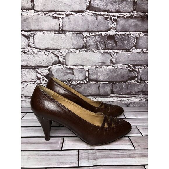 Cities VTG Brown Leather Pointed Toe Dress High Heels Women’s Sz 6M US/36.5EU - Picture 3 of 16